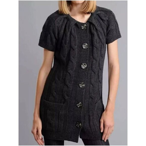 Vince Cardigan Long Line Sweater Wool Alpaca S Gray Chunky Cable Knit Pockets - Picture 9 of 9